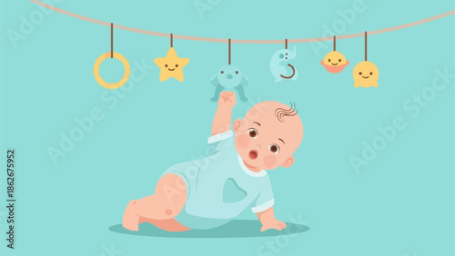 Baby Reaching for Hanging Toys, Early Development and Play.