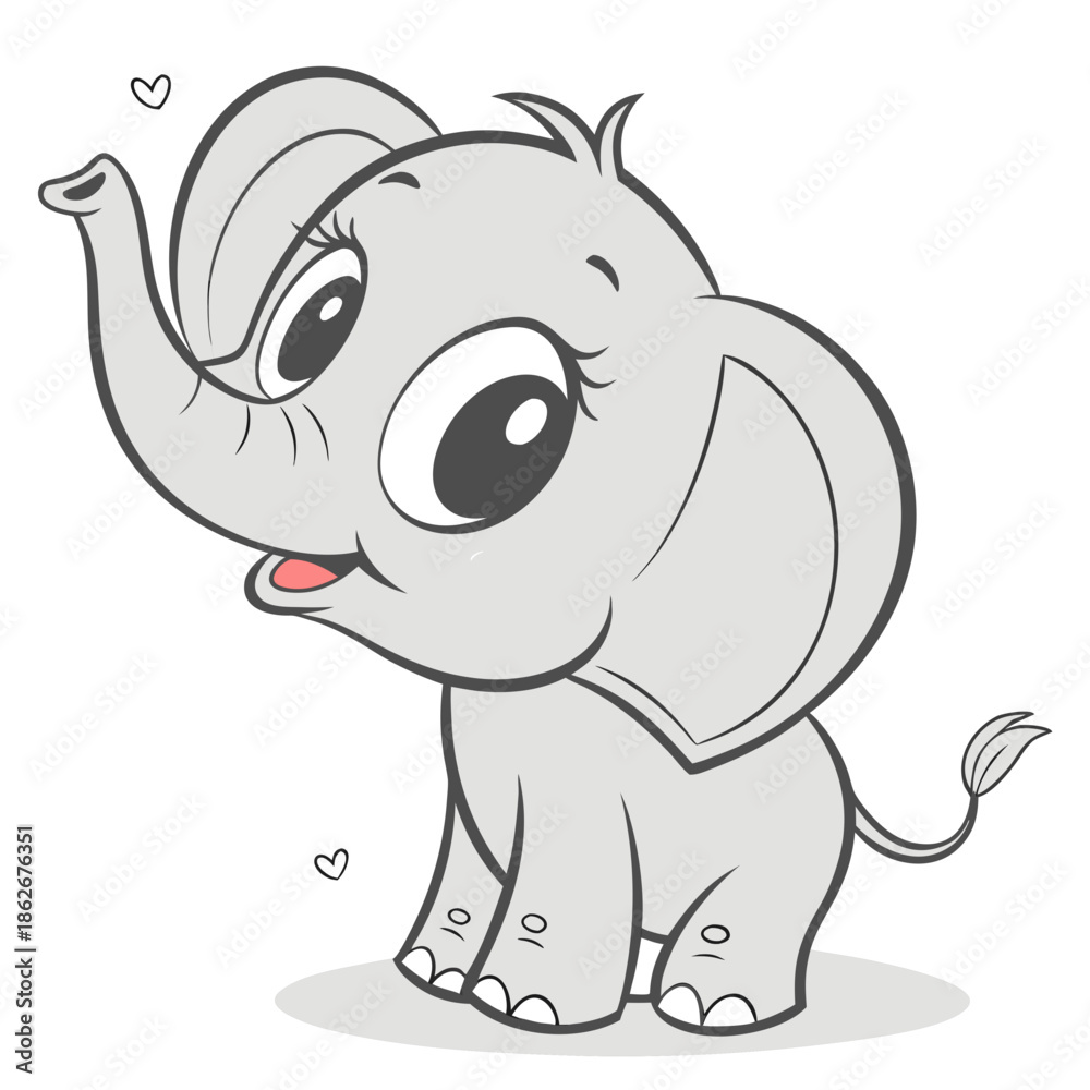 Fototapeta premium Adorable Baby Elephant Soft Style Vector