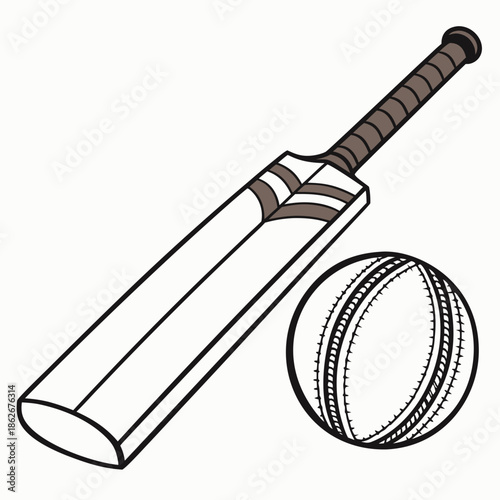 Cricket Bat and Ball Sports Equipment Vector