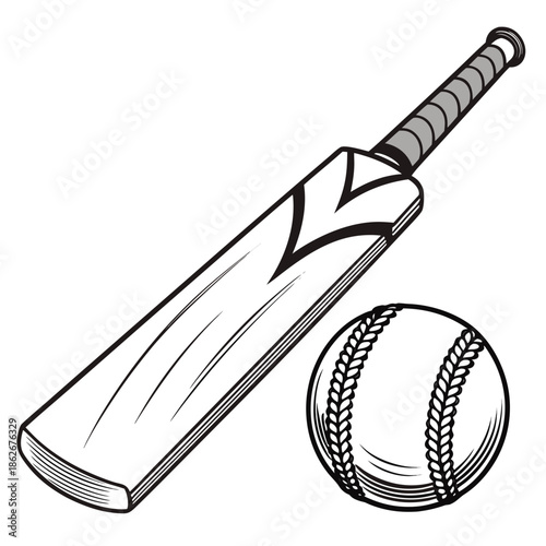 Professional Cricket Bat and Red Ball Graphic