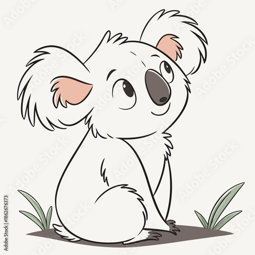 Cute Koala Bear Sitting on Ground Vector Illustration