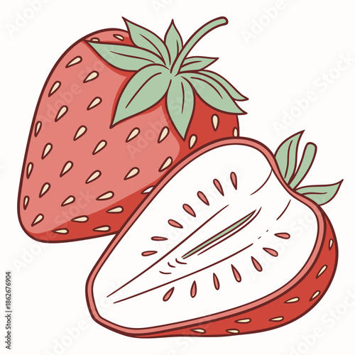 Fresh Sliced Strawberry Half Isolated on White Background