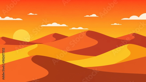 Vibrant Desert Landscape with Rolling Dunes at Sunset.
