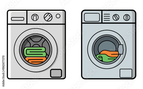 Washing Machines Illustration Laundry Process Housework Cleanliness Chores Domestic Life