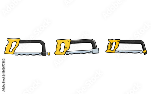 Hacksaws collection of three essential hand tools for cutting metal or plastic in carpentry and DIY projects