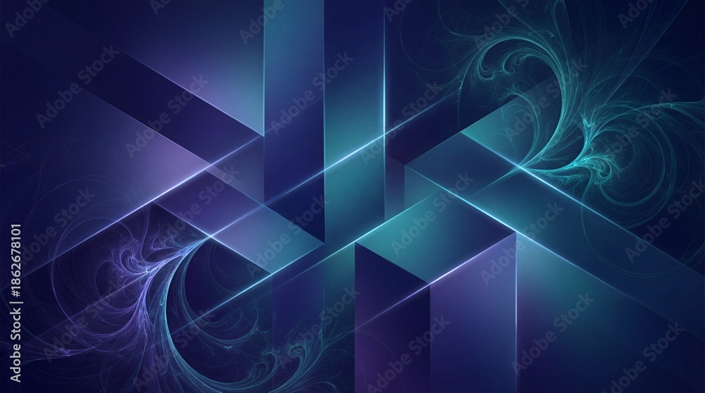 Obraz premium Vibrant abstract design with glowing blue and purple geometric shapes