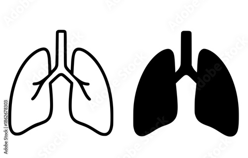 Lung illustration icon, outline and silhouette