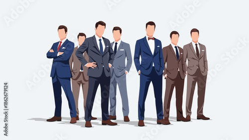 Group of men in suits standing together, exuding confidence and professionalism.