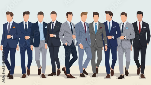 Diverse Group of Men in Stylish Suits - A Fashionable Ensemble.
