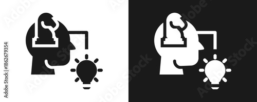Critical Thinking Icon Set Glyph In White And Black Background