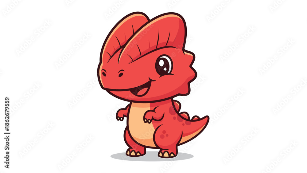 Obraz premium Adorable Red Cartoon Dinosaur Character with Big Eyes and Crest.