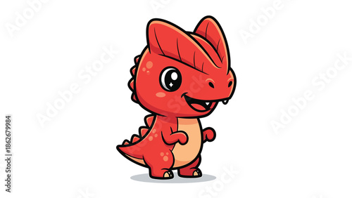 Adorable Red Cartoon Dinosaur Character with Spikes and Friendly Expression.