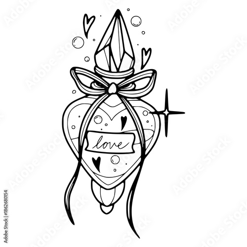 magical love potion bottle with diamond stopper outline design