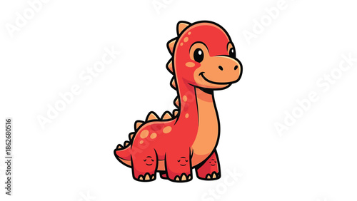 Adorable Red Cartoon Dinosaur with Spikes and Friendly Smile.