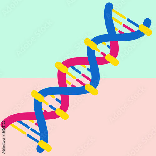 Colorful illustration of a DNA double helix structure.