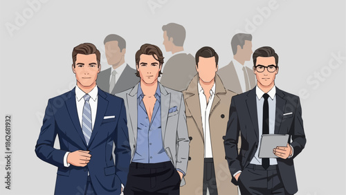 Diverse Group of Stylish Men in Business Attire.