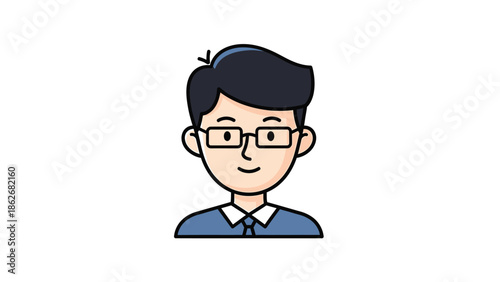 Cartoon illustration of a man with glasses and dark hair.
