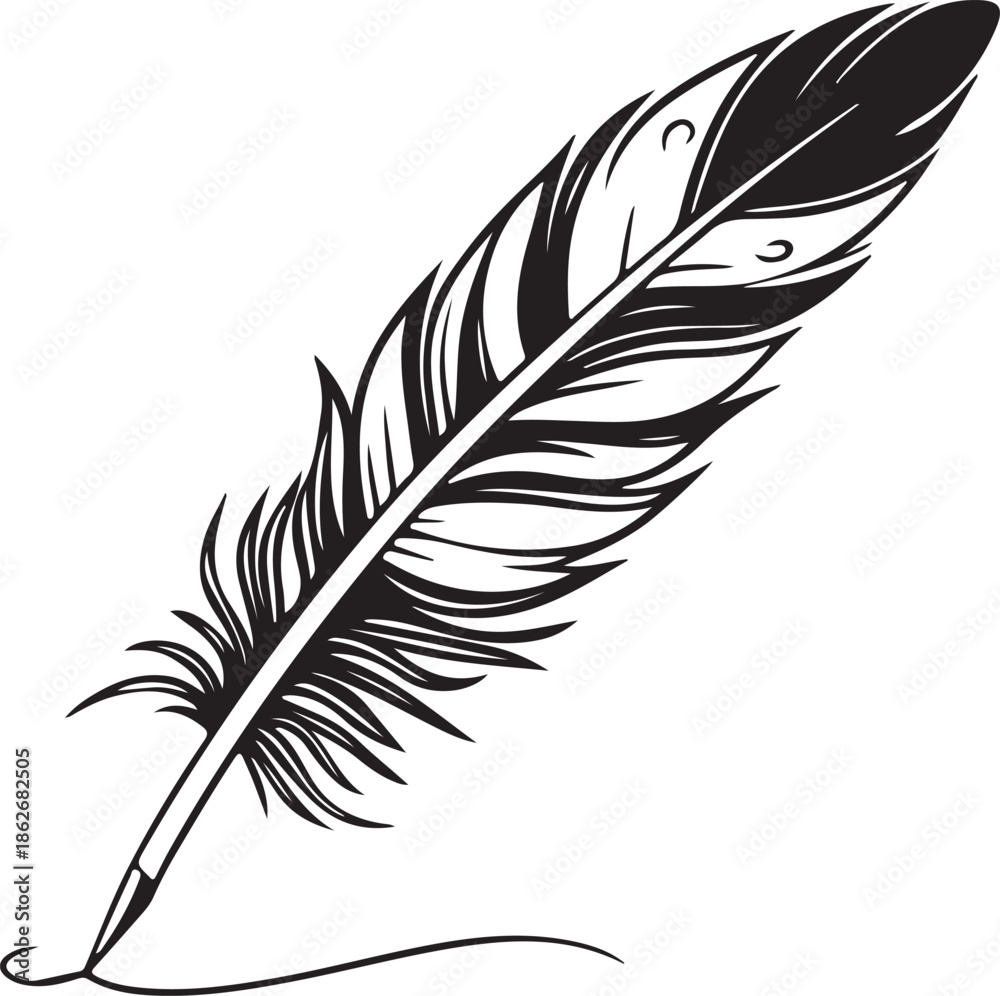 Obraz premium Classic Quill Pen Writing Black and White Vector Illustration