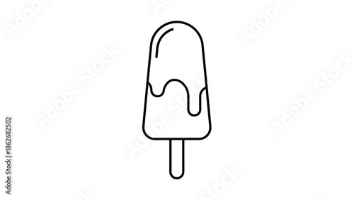 A simple black and white line drawing of a melting popsicle or ice lolly, a minimalist icon for summer and frozen treats.