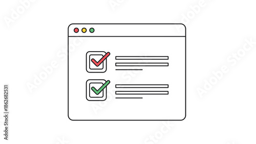 A simple graphic of a web browser window displaying a checklist with two completed tasks, symbolizing online to-do lists.