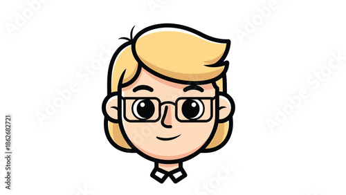 Cartoon illustration of a person with blonde hair and glasses.