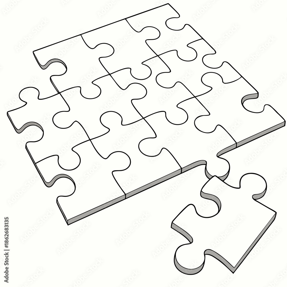 Fototapeta premium Puzzle Corner Piece - Jigsaw Graphic on White Background