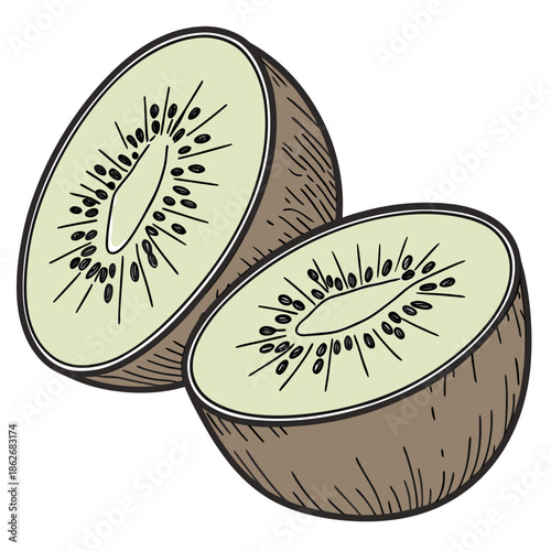 Juicy Kiwi Fruit Halved - Fresh Texture, White Background