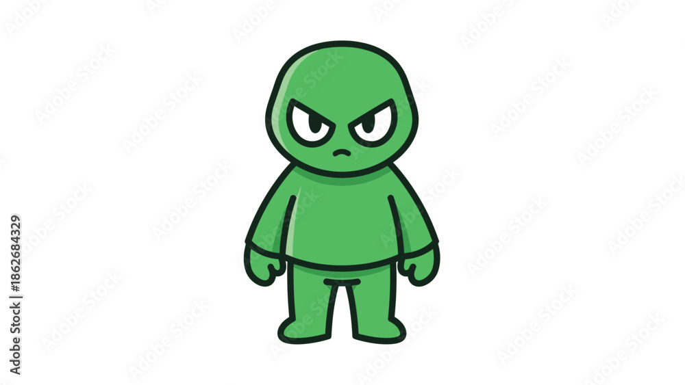 Obraz premium Cartoon Alien Character with Angry Expression and Green Skin.