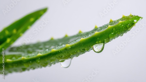 Aloe vera leaf close up with water droplets