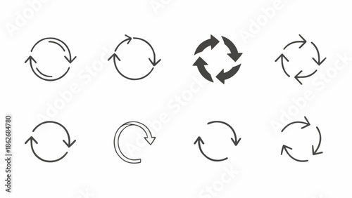 Collection of Circular Arrow Icons for Refresh and Rotation.