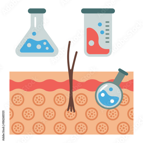 Dermatology concept: Skin cross-section with hair follicle and laboratory.