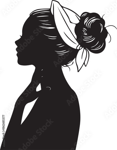 Elegant Woman Profile Silhouette with Scarf Hairstyle and Hand Gesture