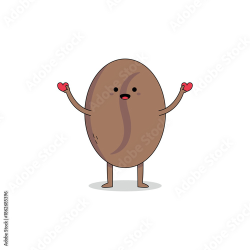 Cute coffee bean cartoon character spreading love doodle