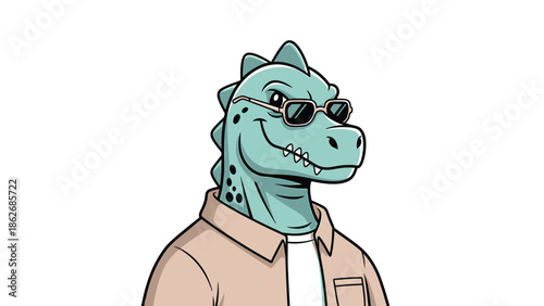 Cool Cartoon Dinosaur Character with Sunglasses and Stylish Outfit.