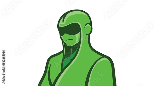 Green Figure in Futuristic Suit with Visor and Robe.