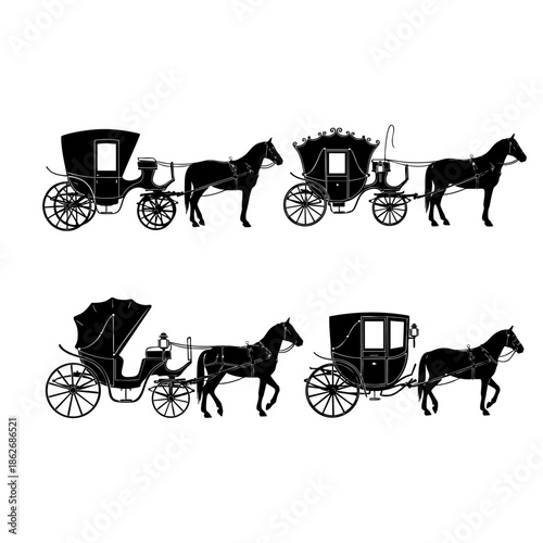 set of carriage ,Horse carriage silhouette