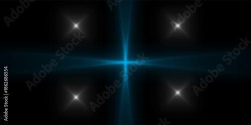 Lens flare, abstract blue flare light on the black background. flowing bright illustrations