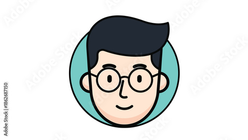 Cartoon Man with Glasses in a Teal Circle Avatar.