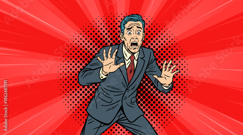 A frightened businessman illustration in pop art 