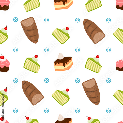 cake and bread seamless pattern with circle