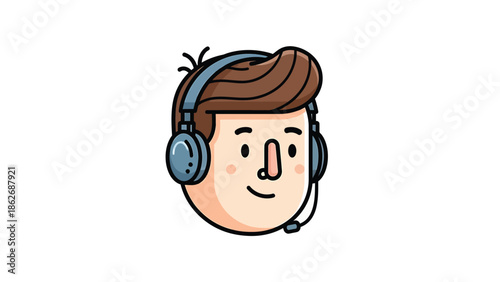 Cartoon Man with Headset - Customer Service Representative Illustration.