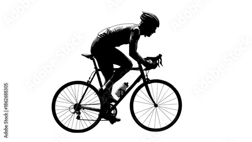 Professional cyclist riding a road bike silhouette.