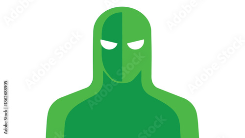Green Silhouette of a Mysterious Figure with Glowing Eyes.