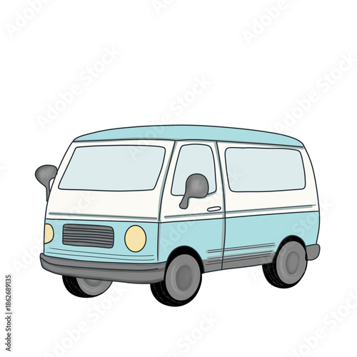 Illustration of a Blue and White Van