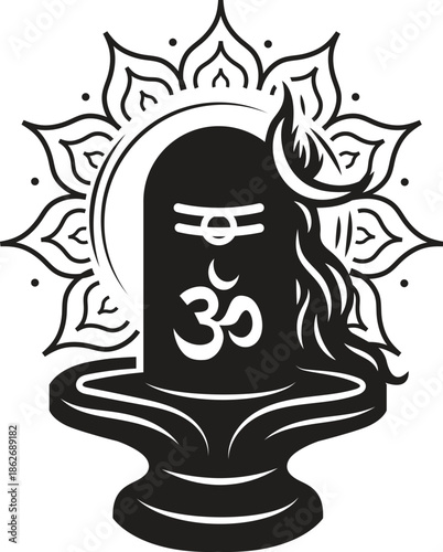offering hindu puja to Shivlinga or shivlingam at bank of river, Jalabhishek or Rudrabhishek of Lord Shiva, with water, Ganges water, Hindu religion festival maha shivratri concept