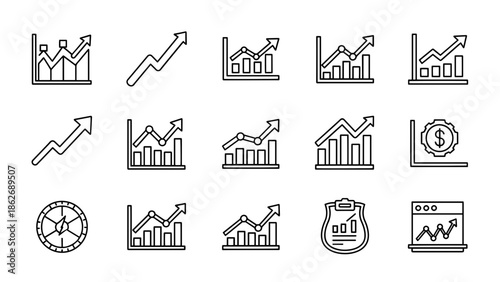 Collection of business growth and financial charting icons
