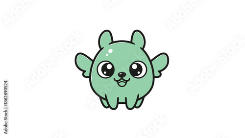 Cute Green Cartoon Creature with Big Eyes and Small Wings.