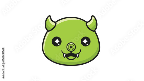 Cute Green Devil Cartoon Character with Button Nose.