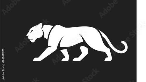 Elegant White Panther Silhouette on Dark Background - A Symbol of Power.
