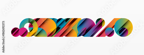 Colorful isometric text design. Shapes overlap creating vibrant visual effect. Modern graphic element, clean aesthetic.